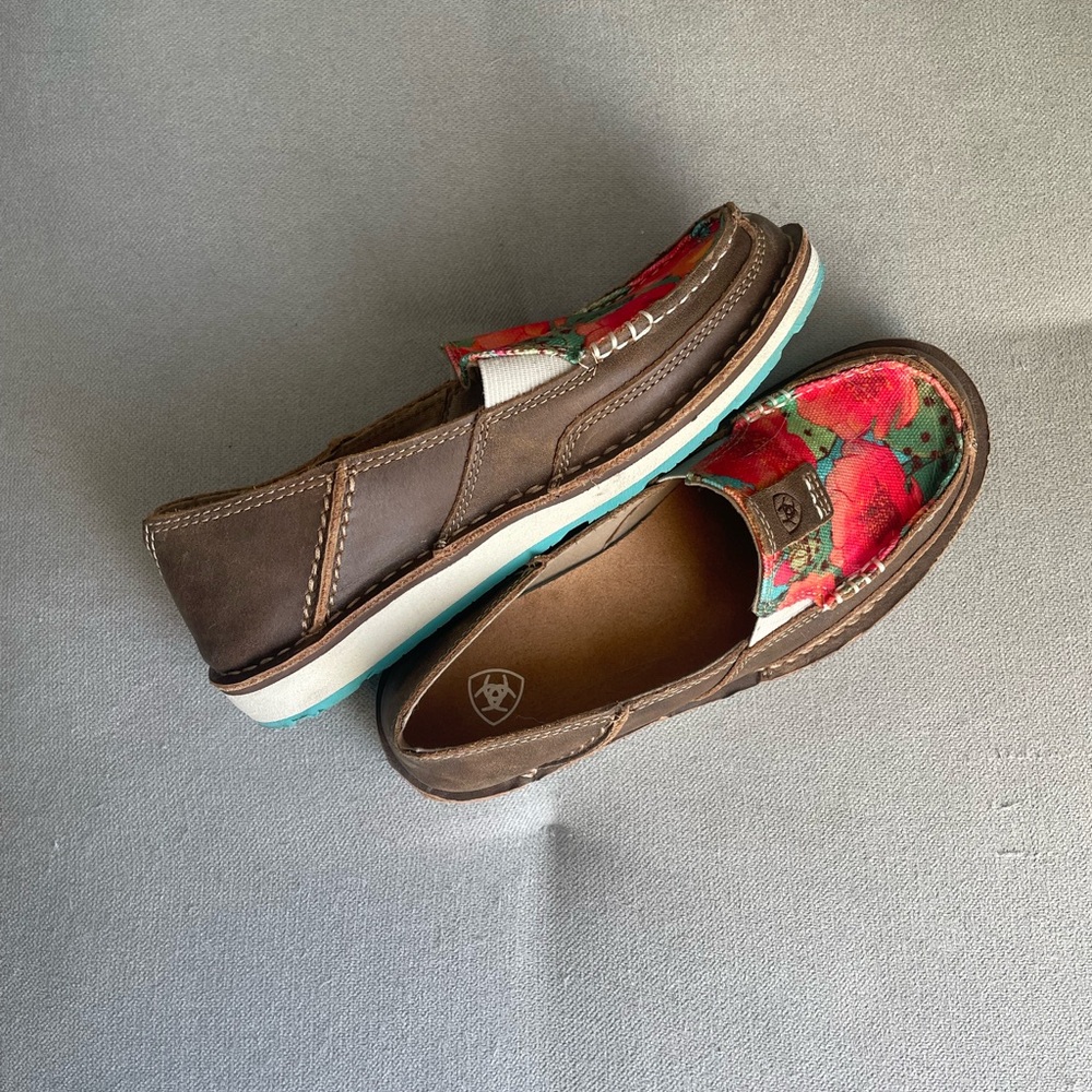 Ariat Brown and Red Floral Slip-On Shoes